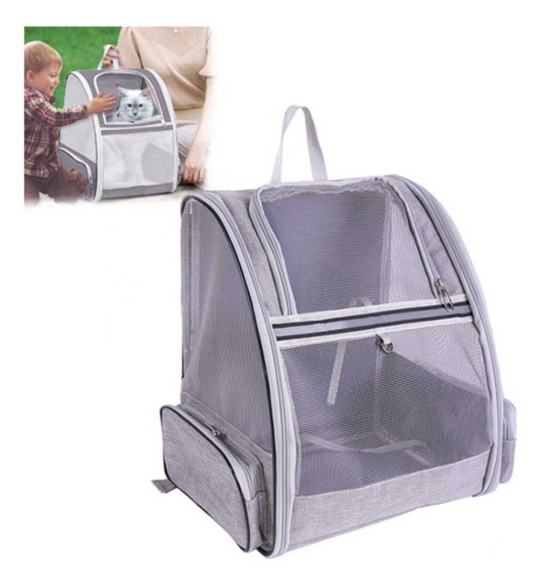 Mochila Transportadora Para Mascotas Para Gatos Y Perros gris