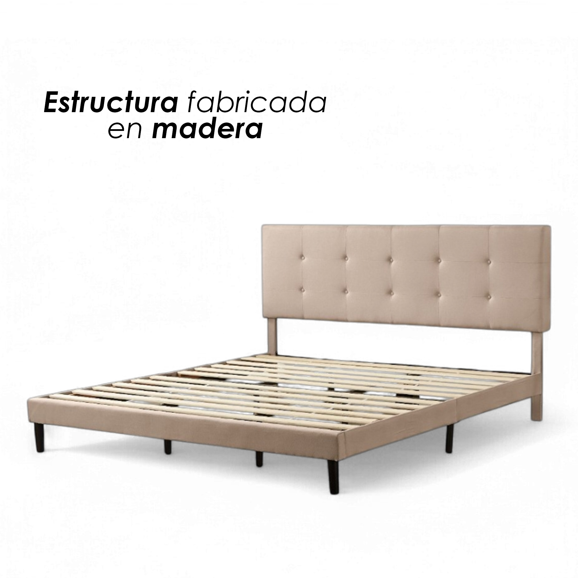 Ilios Innova | Base Cabecera para Cama King Size En Madera y cabecera de Lino Color Café | Elegante cama matrimonial |
