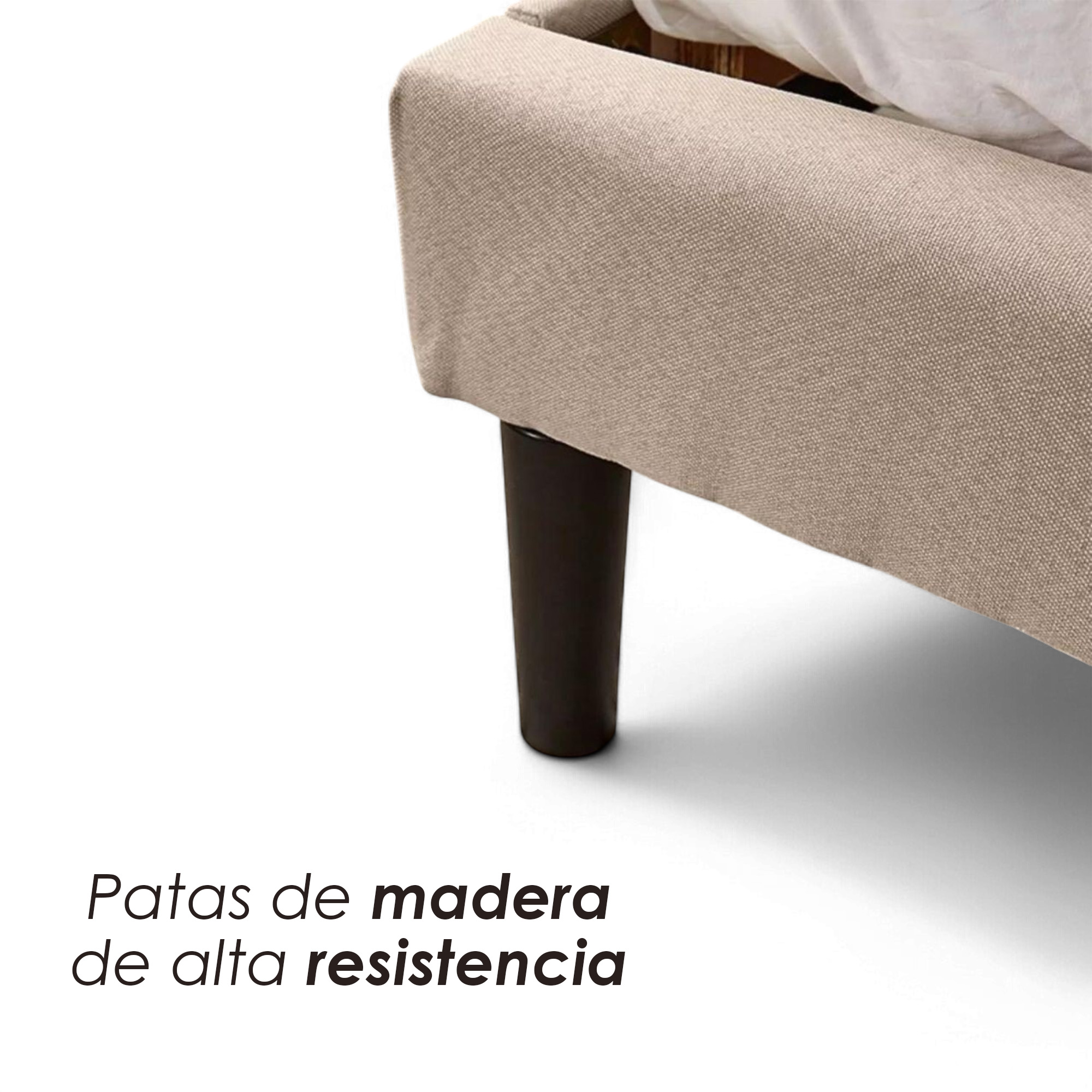 Ilios Innova | Base Cabecera para Cama King Size En Madera y cabecera de Lino Color Café | Elegante cama matrimonial |