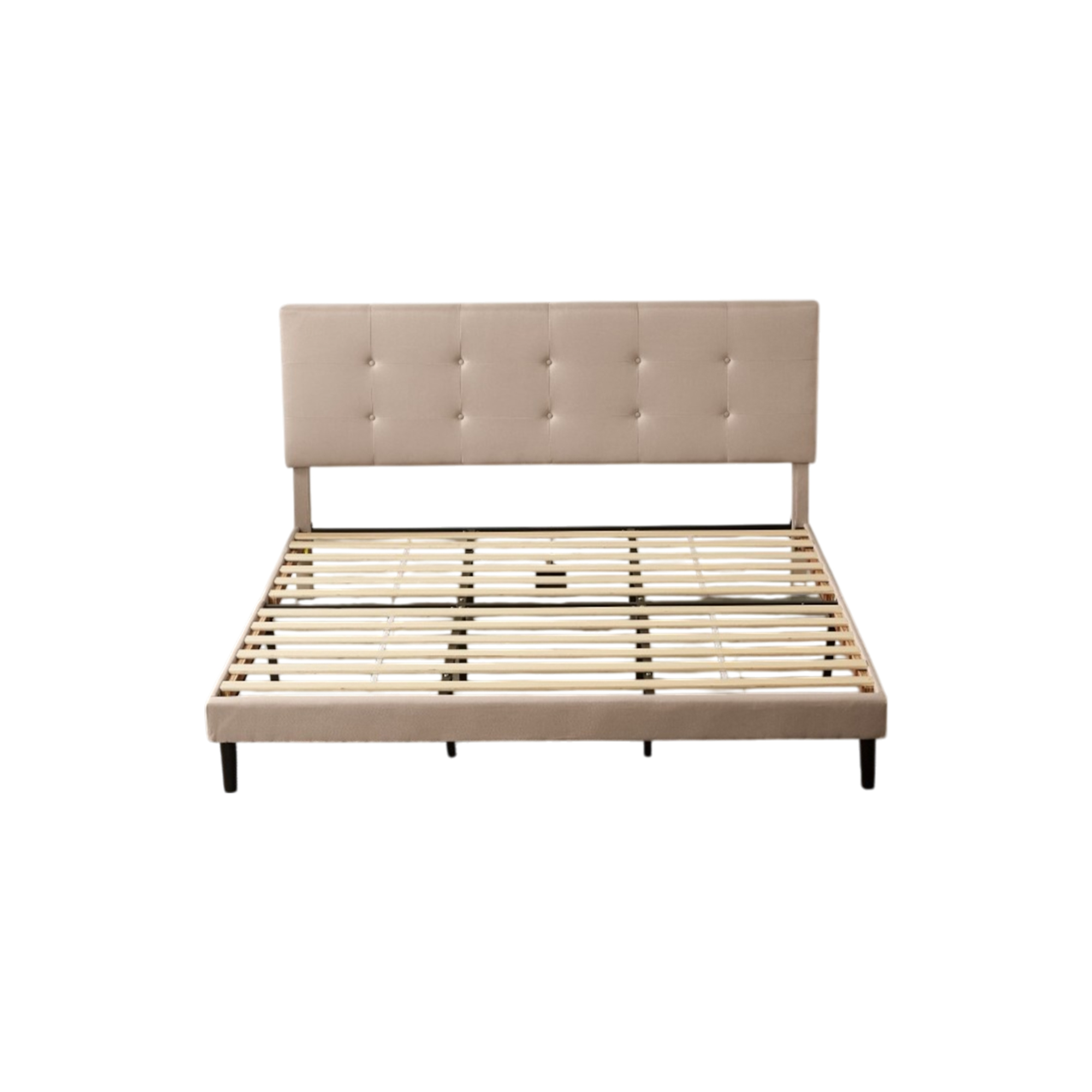 Ilios Innova | Base Cabecera para Cama King Size En Madera y cabecera de Lino Color Café | Elegante cama matrimonial |