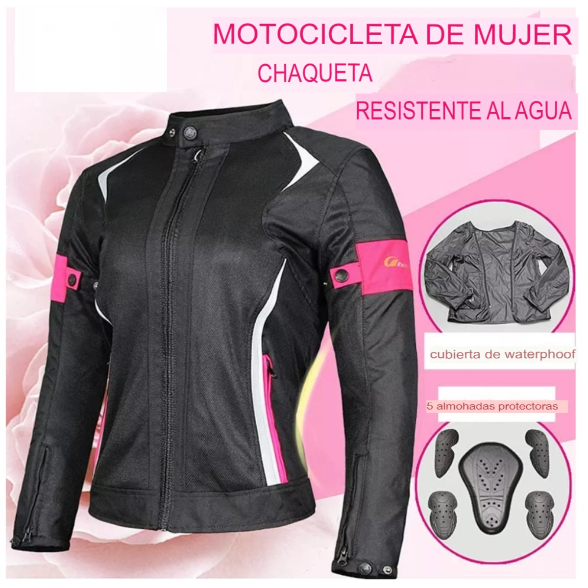 Chamarra rosa negro chaqueta motociclismo mujer abrigo armadura protectora impermeable ropa