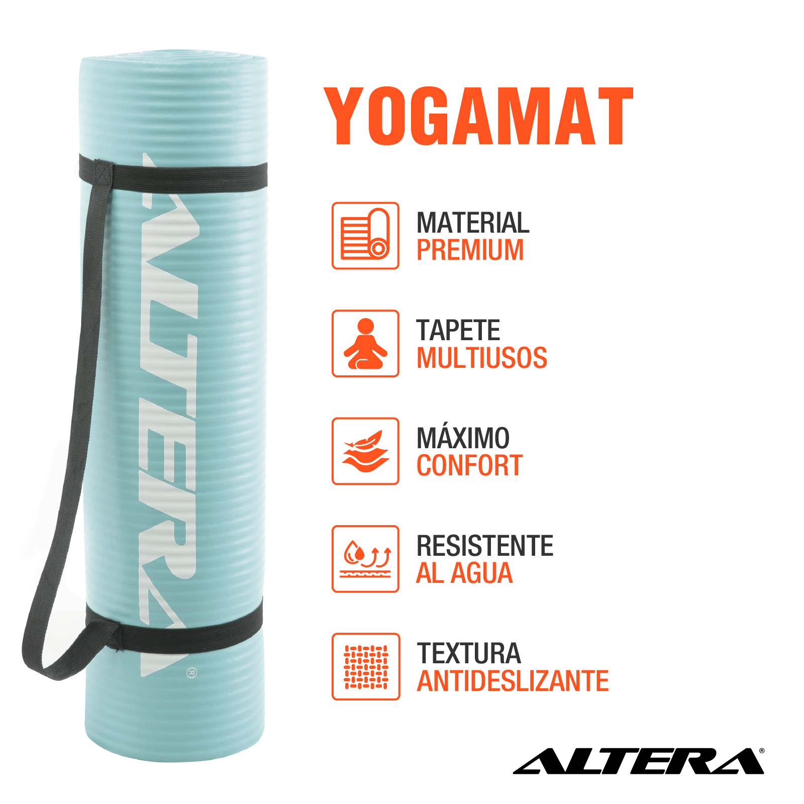 Tapete Ejercicio Altera Yoga Mat 10mm Grueso Pilates Celeste Piedra