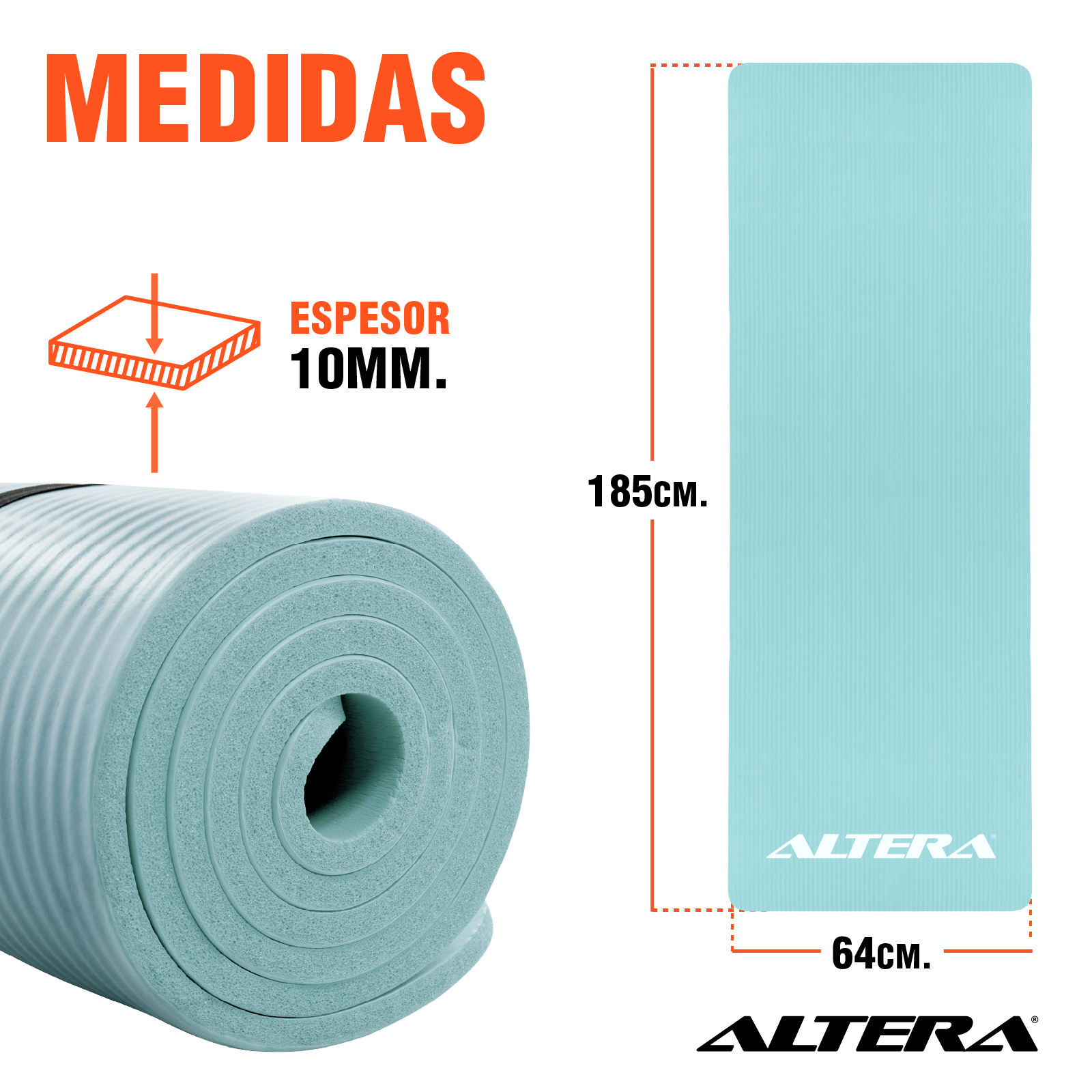 Tapete Ejercicio Altera Yoga Mat 10mm Grueso Pilates Celeste Piedra