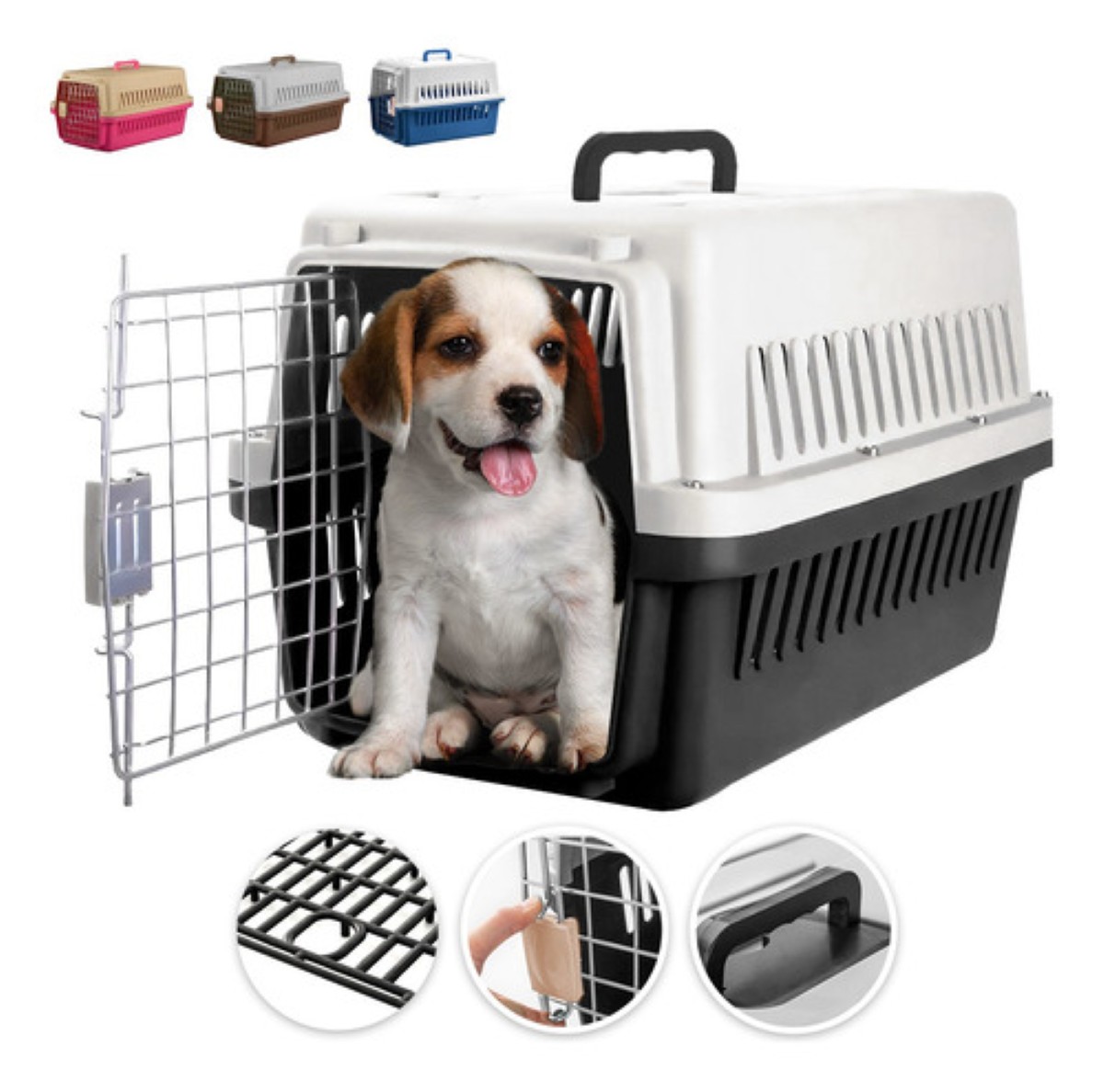 Jaula Transportadora Portatil Perro Gato Conejo Mascota negro blanco