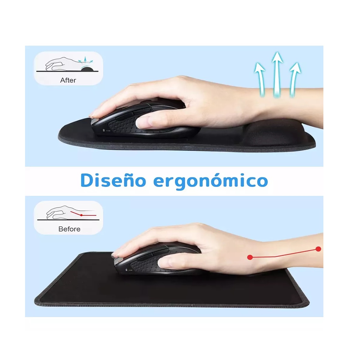 Mousepad Mouse Pad Ergonomico Con Soporte Muñeca 2 Pcs Negro