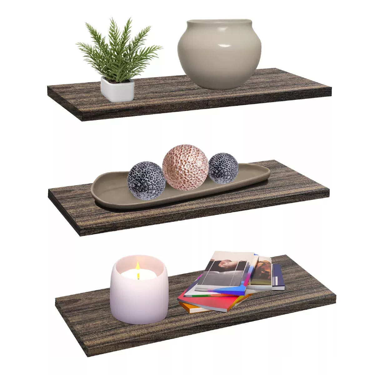 Repisas Flotantes Set De 3 Modernas Minimalistas 30 X 15 Cm, Gris