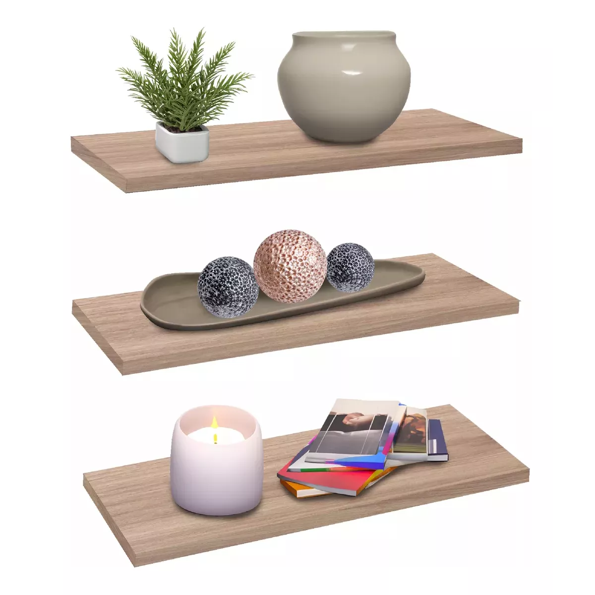 Repisas Flotantes Set De 3 Modernas Minimalistas 30 X 15 Cm, Marron