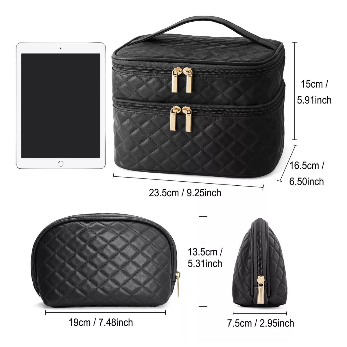 Estuches De Maquillaje Bolsa Cosmetiquera Set 2 Neceser Negro