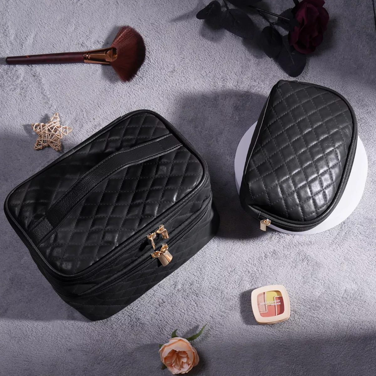 Estuches De Maquillaje Bolsa Cosmetiquera Set 2 Neceser Negro