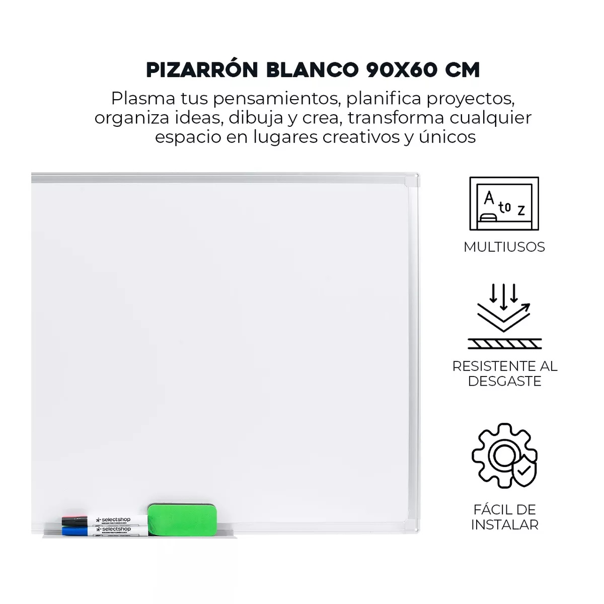 Pizarrón Blanco Magnético Pizarra 90x60cm Con 4 Marcadores