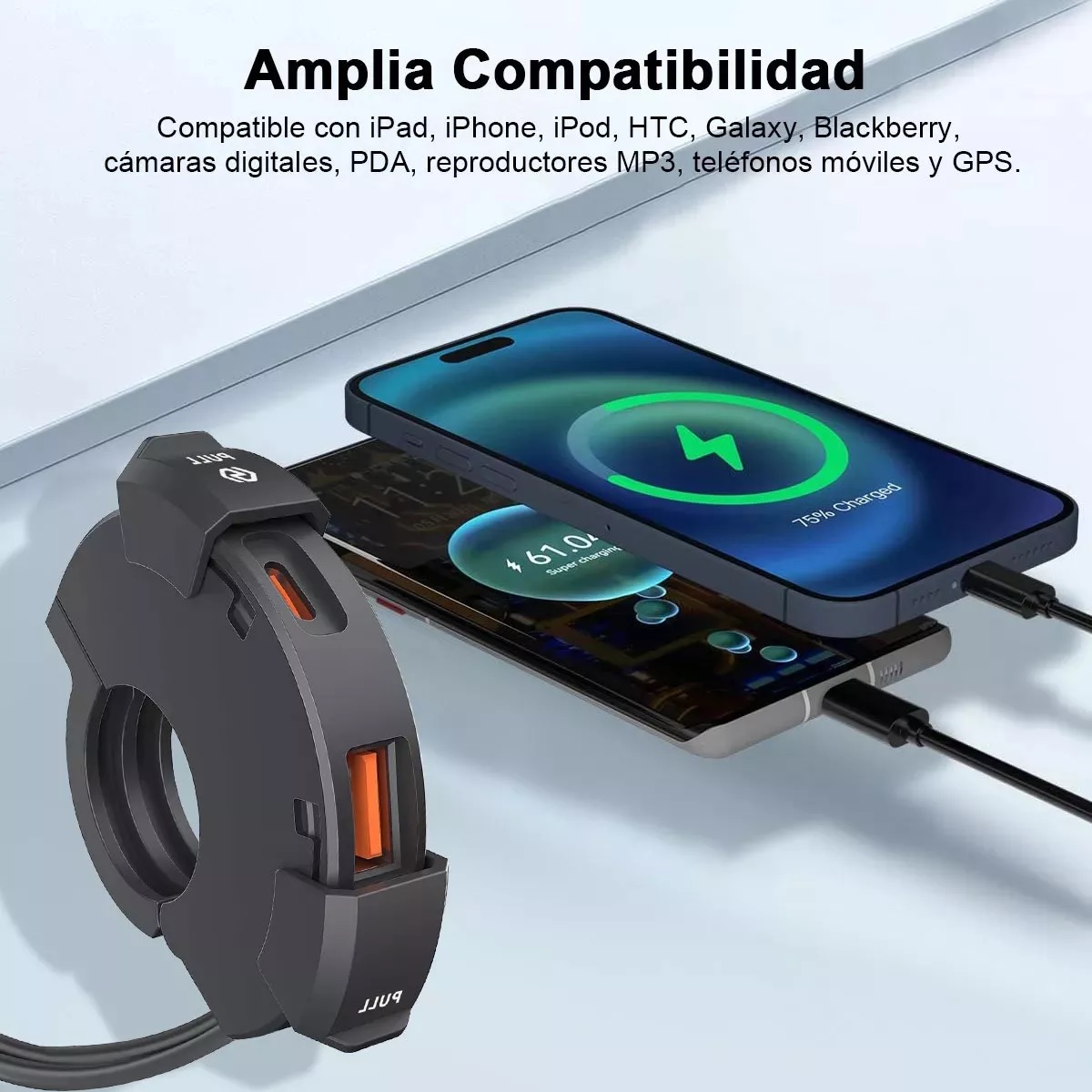 Cargador Celular Moto Adaptador Impermeable Doble Usb Type C