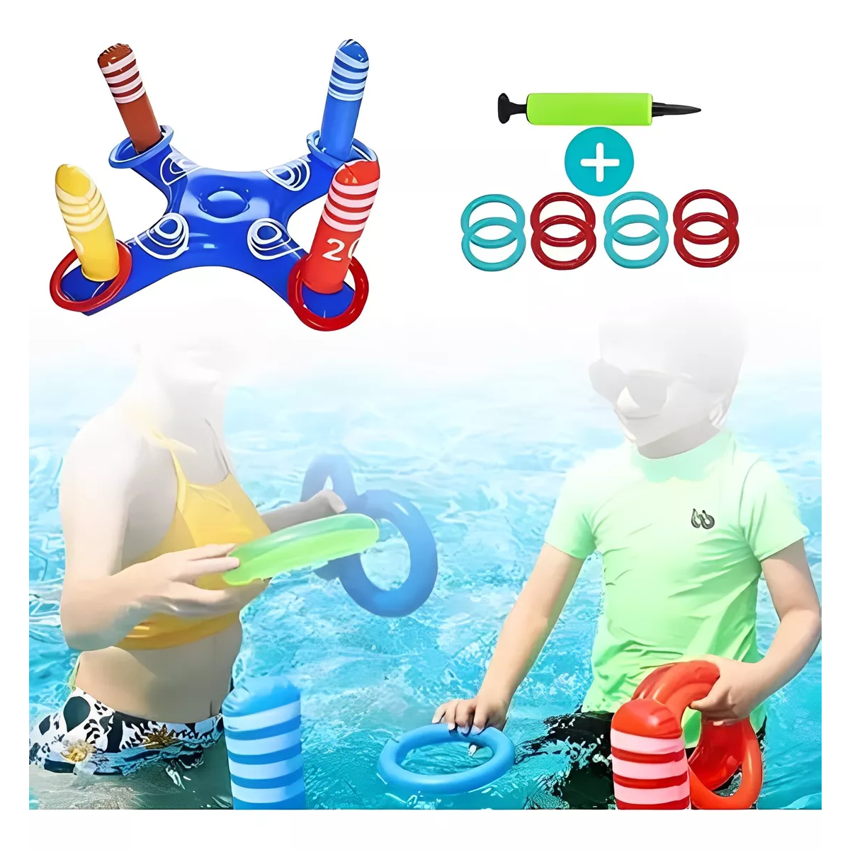 Juego Inflable Lanzamiento Aros Dinámico Alberca Piscina Set