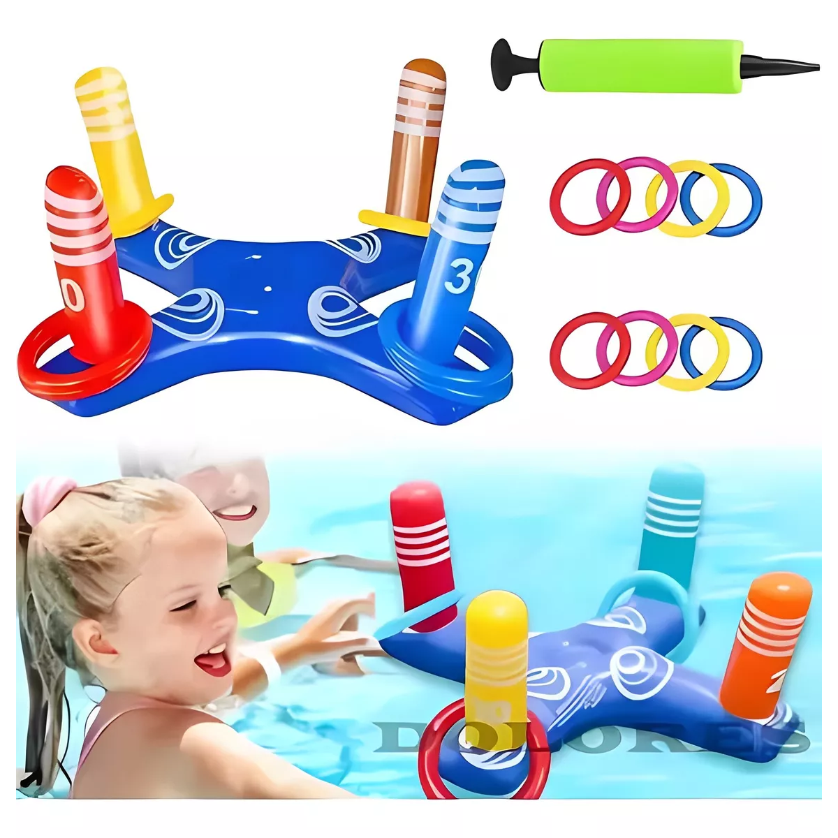 Juego Inflable Lanzamiento Aros Dinámico Alberca Piscina Set