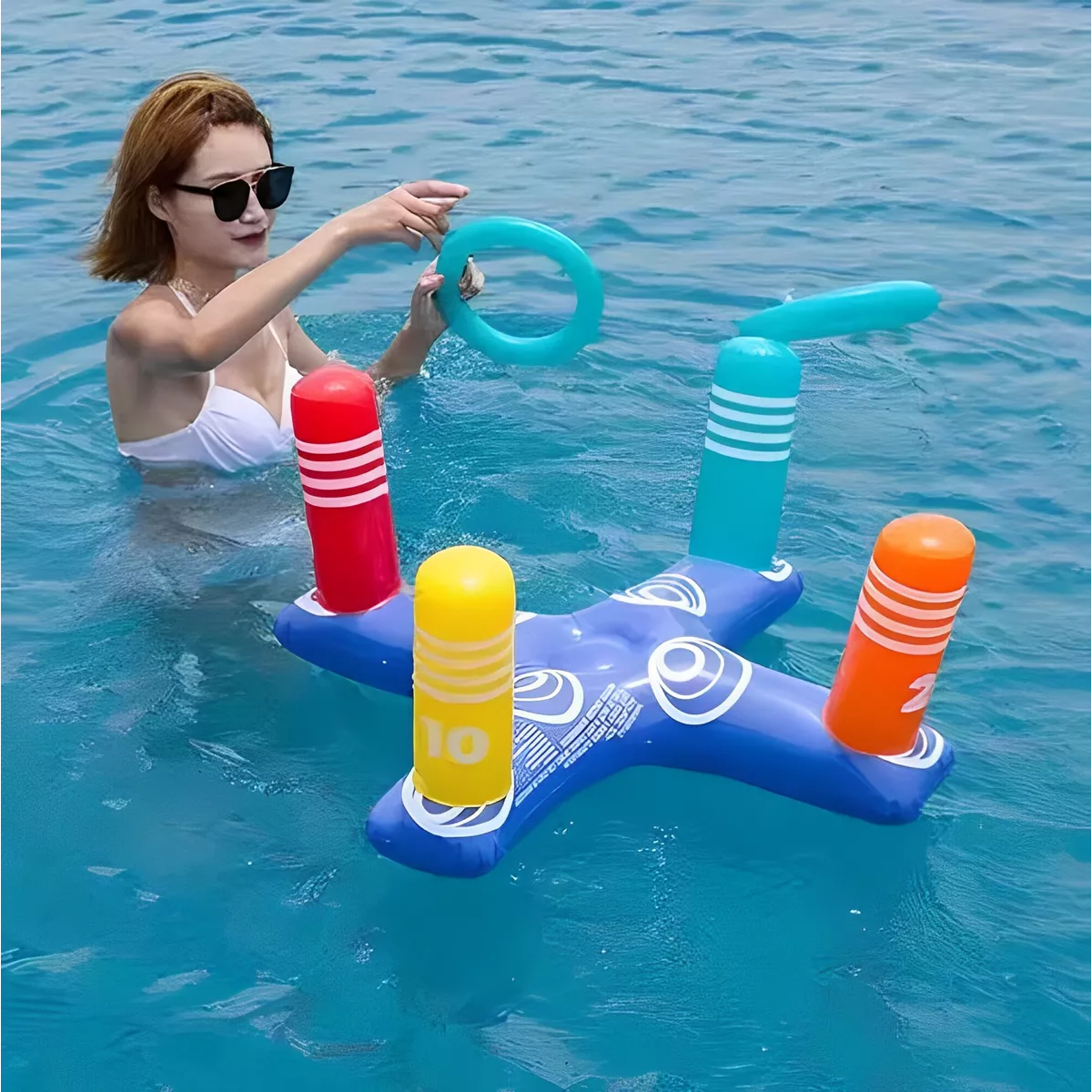 Juego Inflable Lanzamiento Aros Dinámico Alberca Piscina Set
