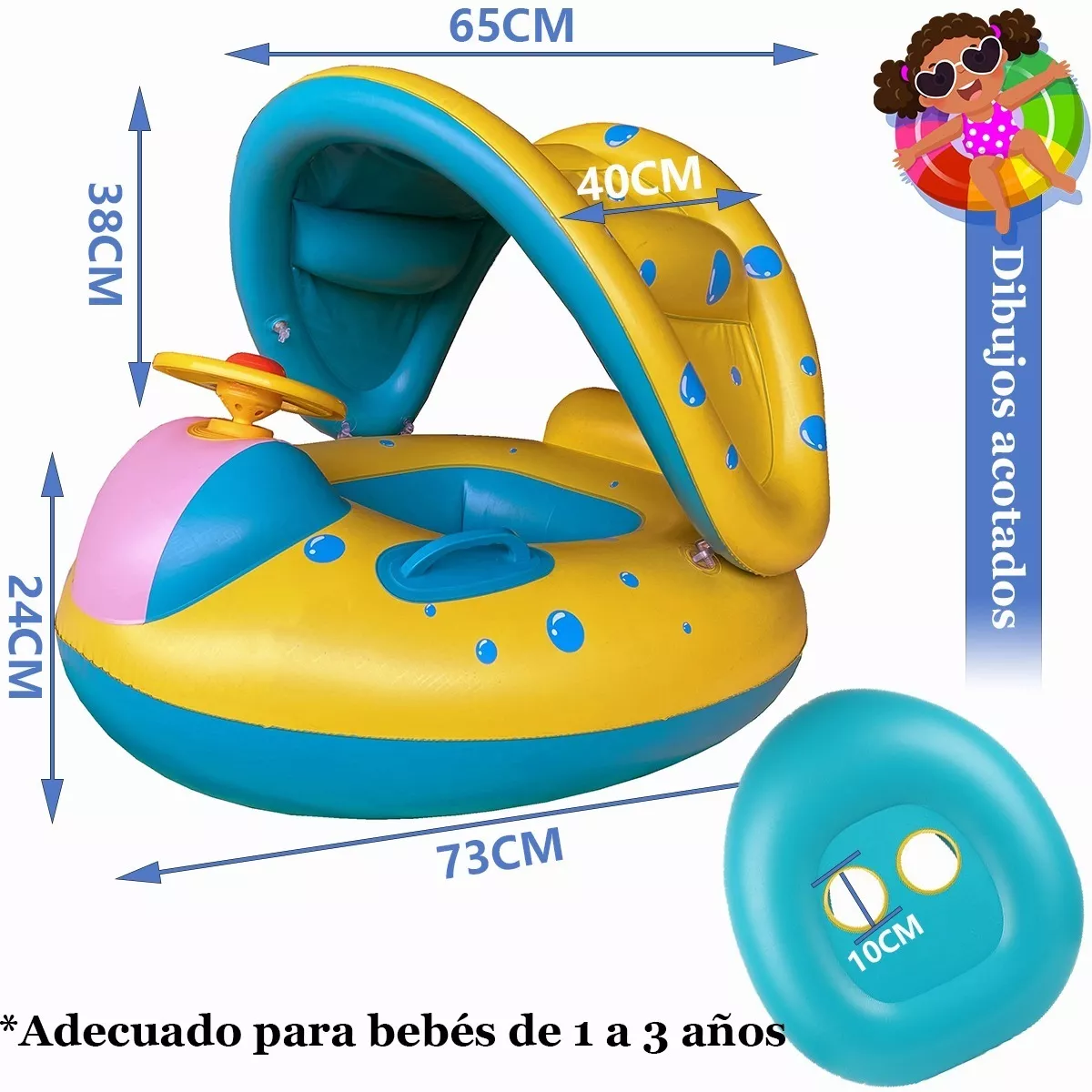 Salvavidas Flotante Albercas Para Bebés Con Toldo