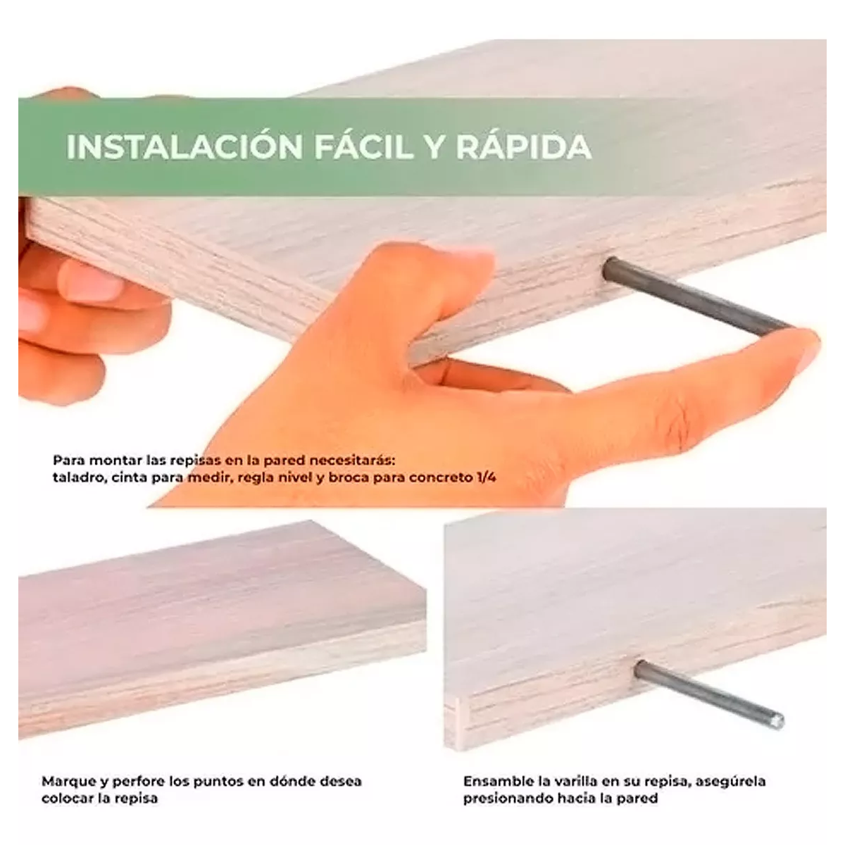 Kit 3 Repisas Flotantes Minimalistas 80x20 Cm Color Roble Merida