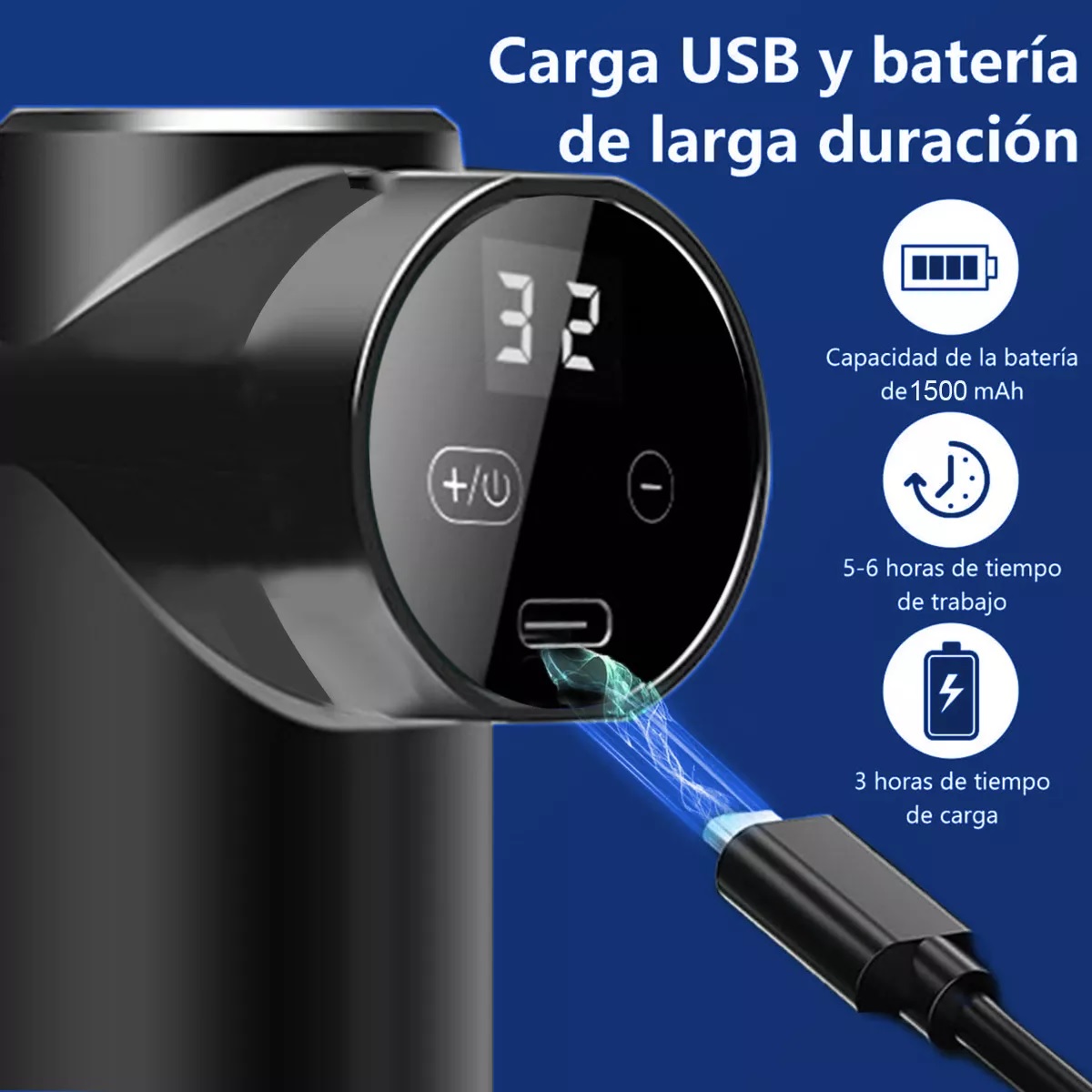 Pistola De Masaje Masajeador Eléctrico Muscular Para Relajar Negro