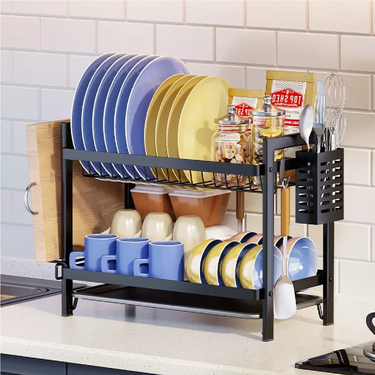 Escurridores De Trastes Organizacion Para Cocina 2 Niveles Color Negro