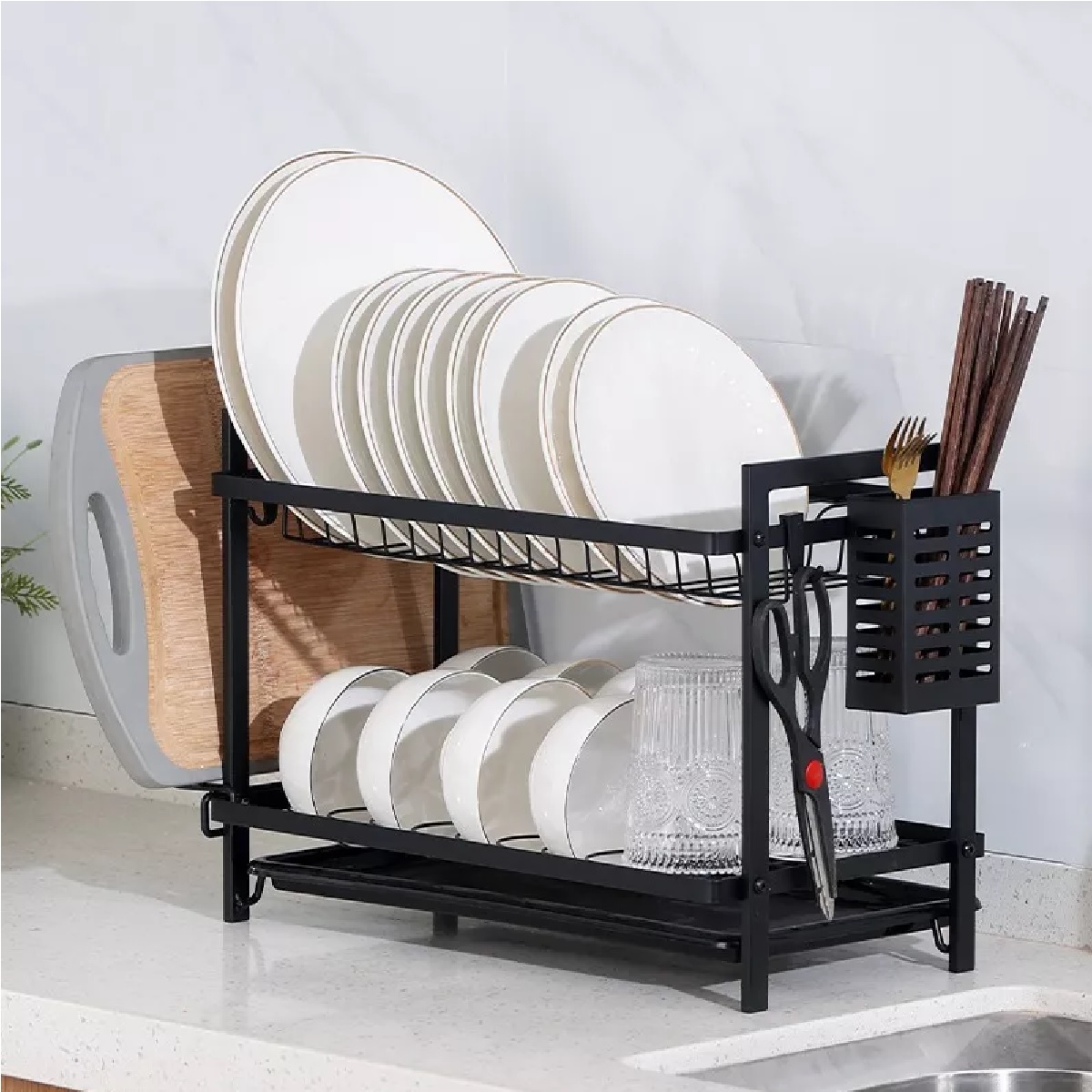 Escurridores De Trastes Organizacion Para Cocina 2 Niveles Color Negro