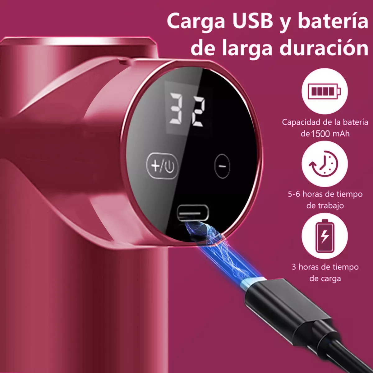 Pistola De Masaje Masajeador Eléctrico Muscular Para Relajar Rosa