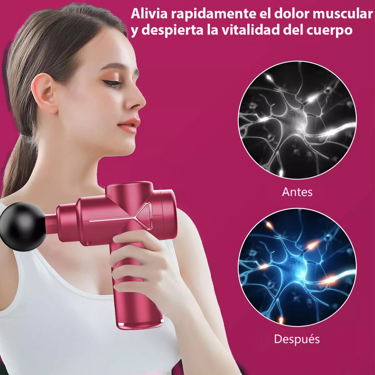 Pistola De Masaje Masajeador Eléctrico Muscular Para Relajar Rosa