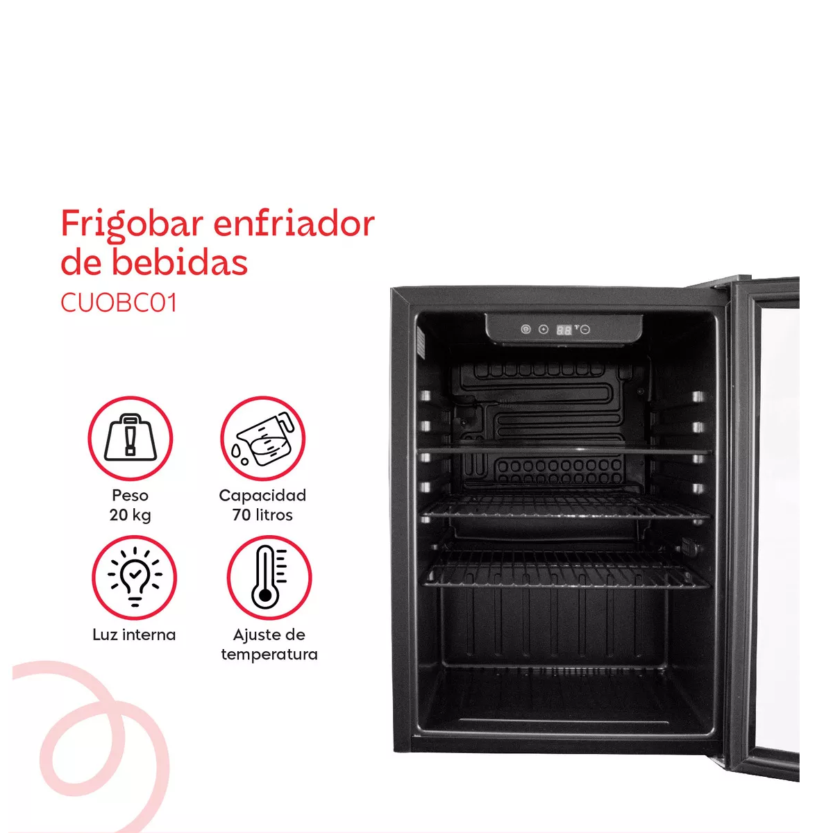Frigobar enfriador de bebidas con puerta de vidrio 2.4 pies 