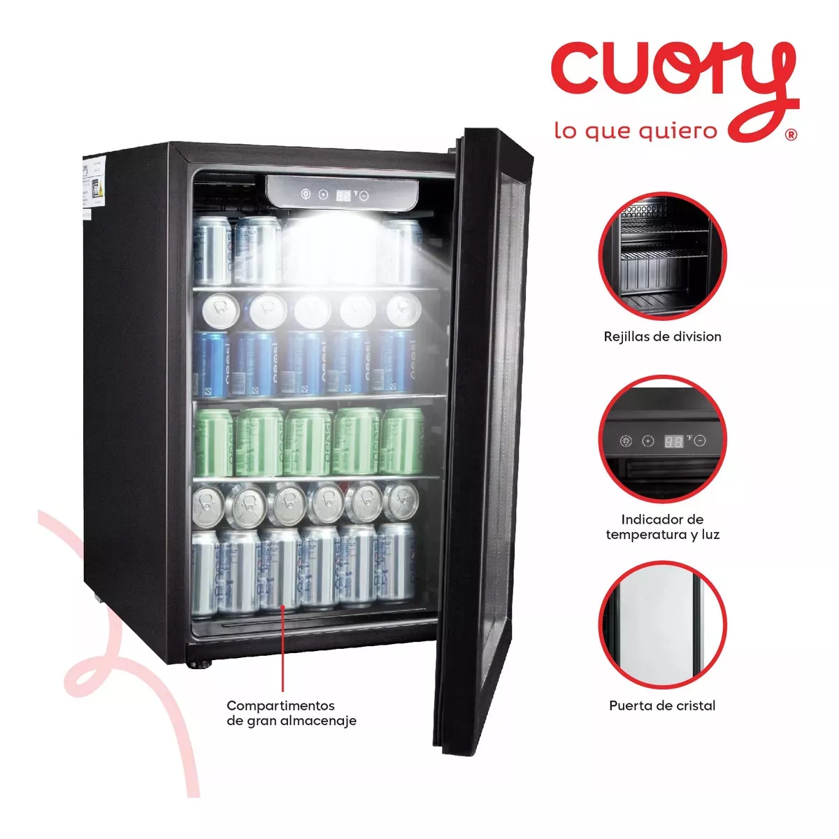 Frigobar enfriador de bebidas con puerta de vidrio 2.4 pies 