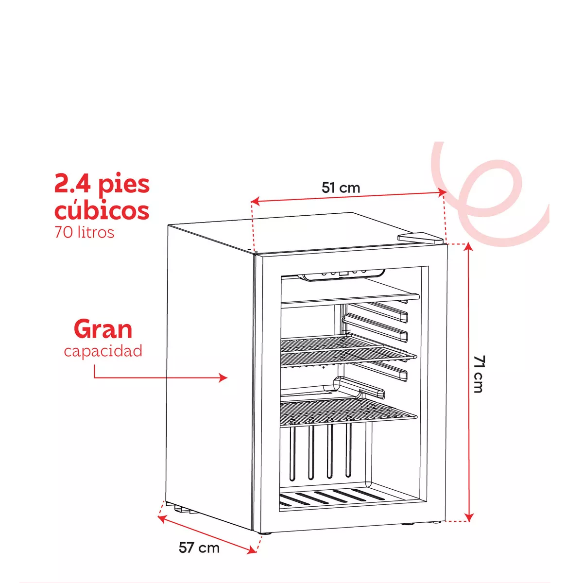 Frigobar enfriador de bebidas con puerta de vidrio 2.4 pies 