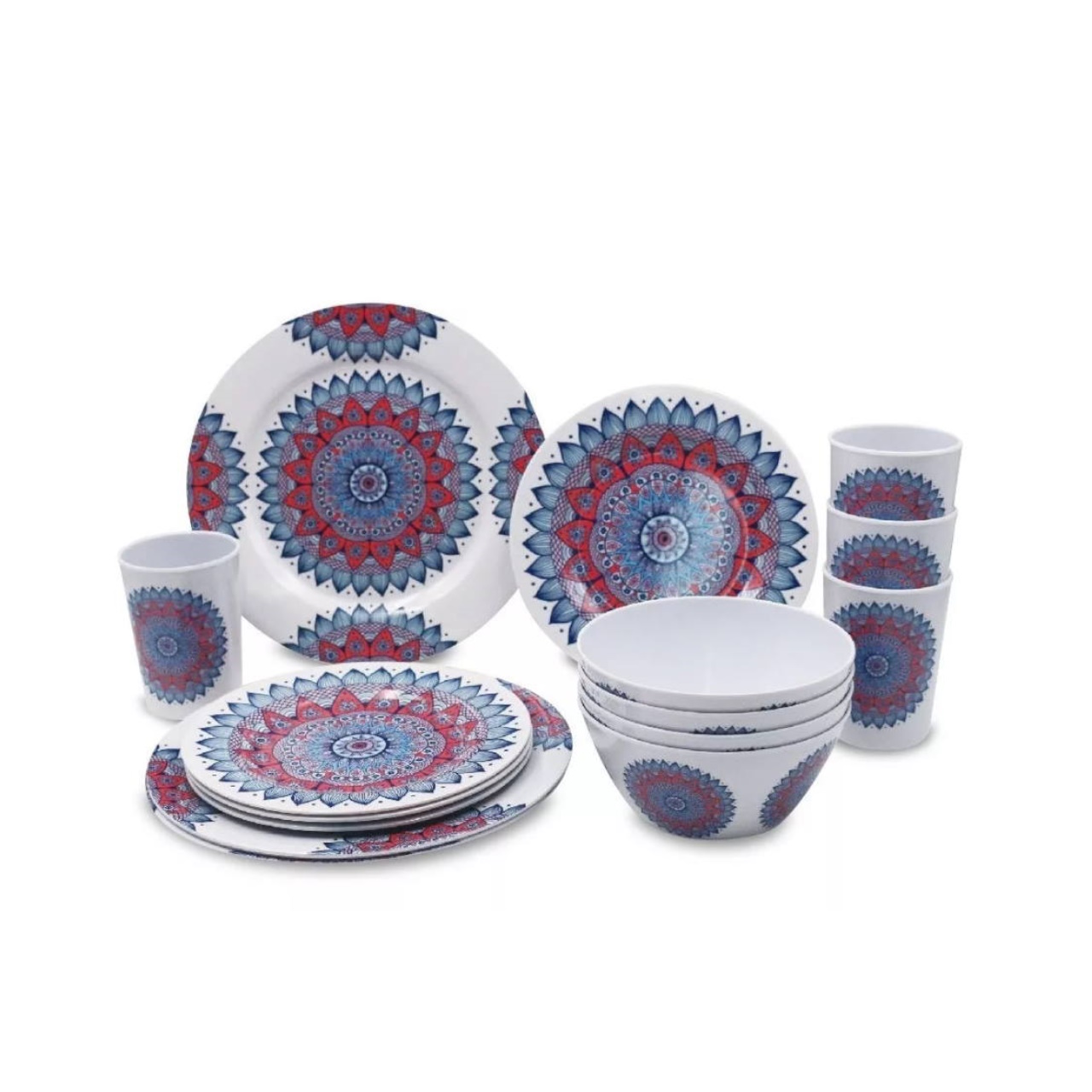 Vajilla de Cocina Melamina Decorada Mandala 16 pz Fraciel