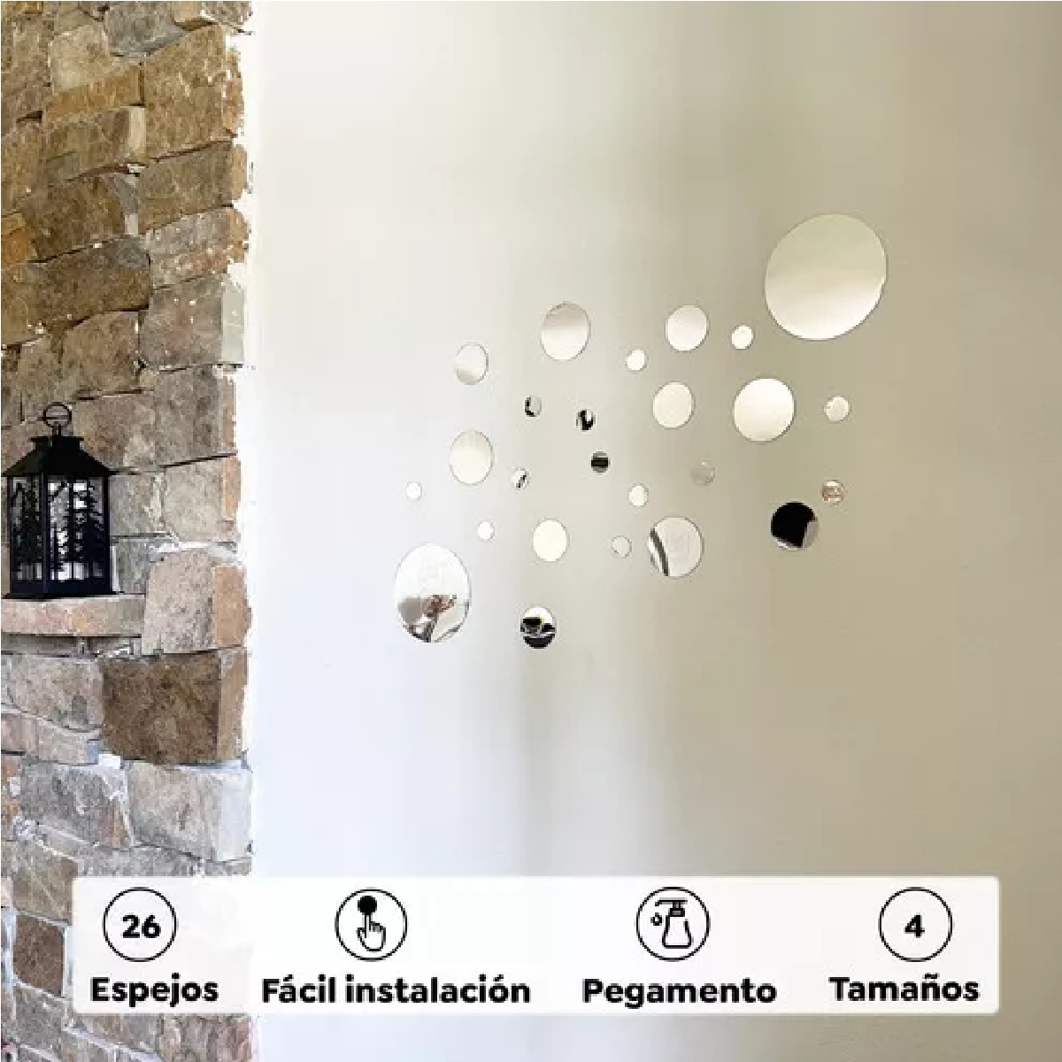 26 Espejos Circulares Decoración Marco Plateado