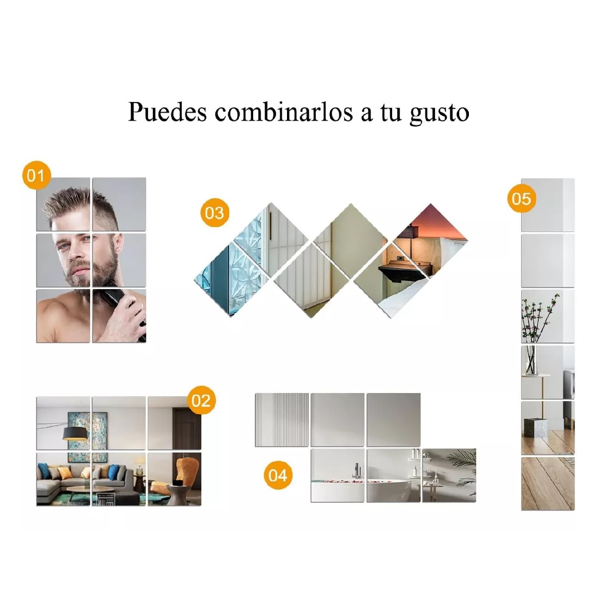Juego de 6 espejos acrílicos autoadhesivos, láminas de plástico.