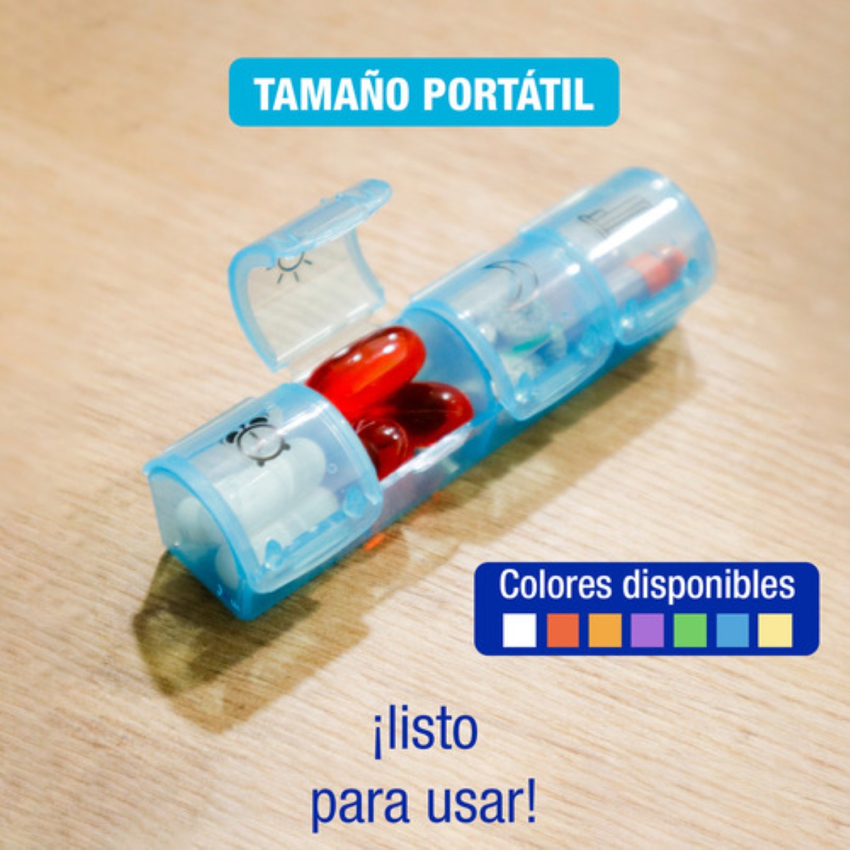 Portabs Pastillero Semanal Portátil 4 Tomas Diarias Organizador Brillante