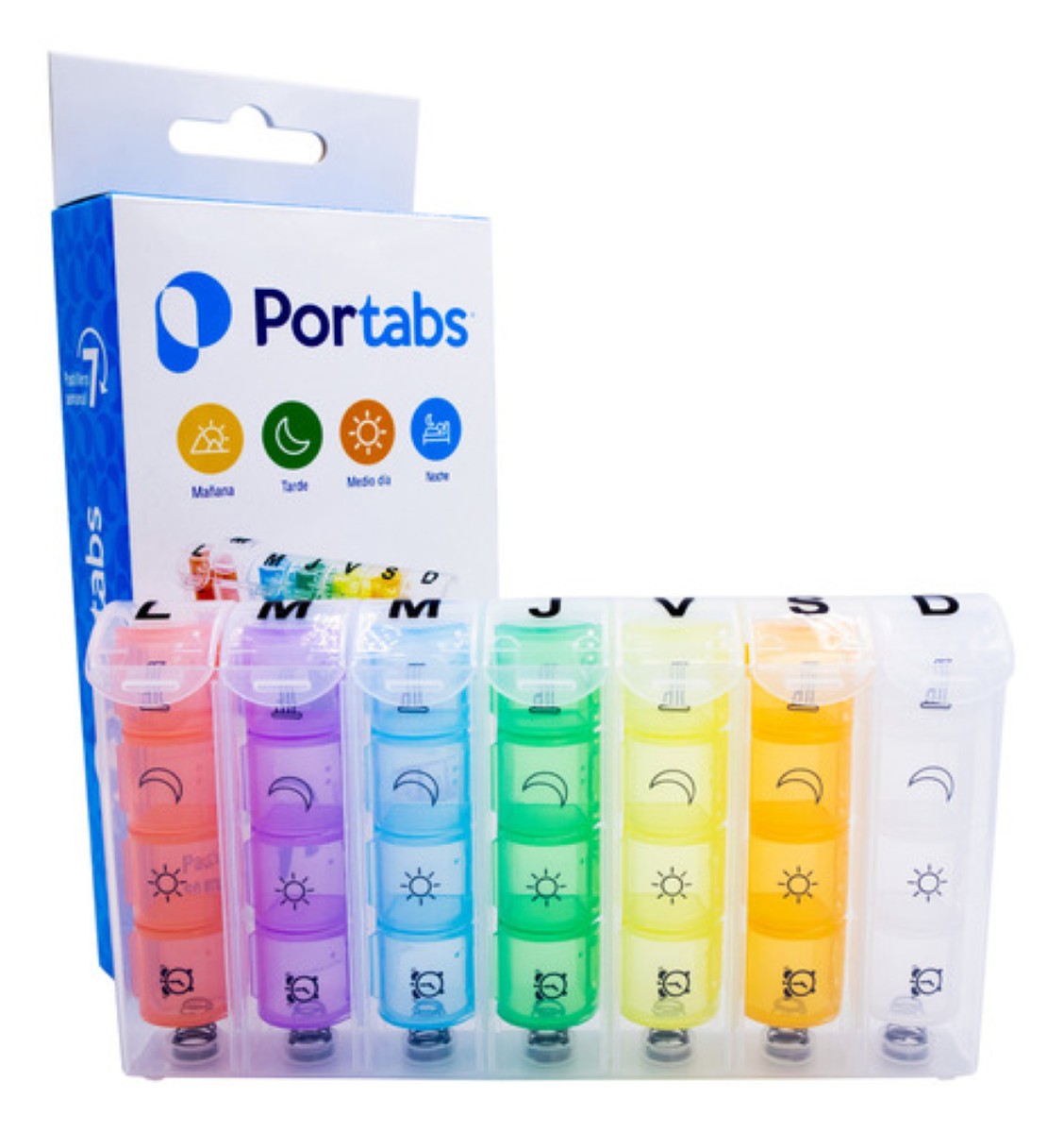 Portabs Pastillero Semanal Portátil 4 Tomas Diarias Organizador Brillante
