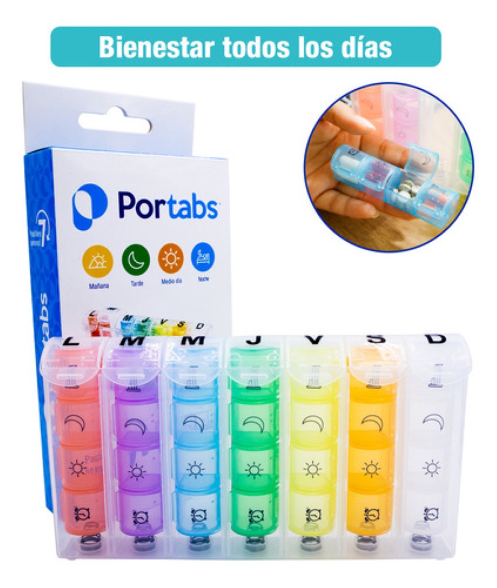 Portabs Pastillero Semanal Portátil 4 Tomas Diarias Organizador Brillante
