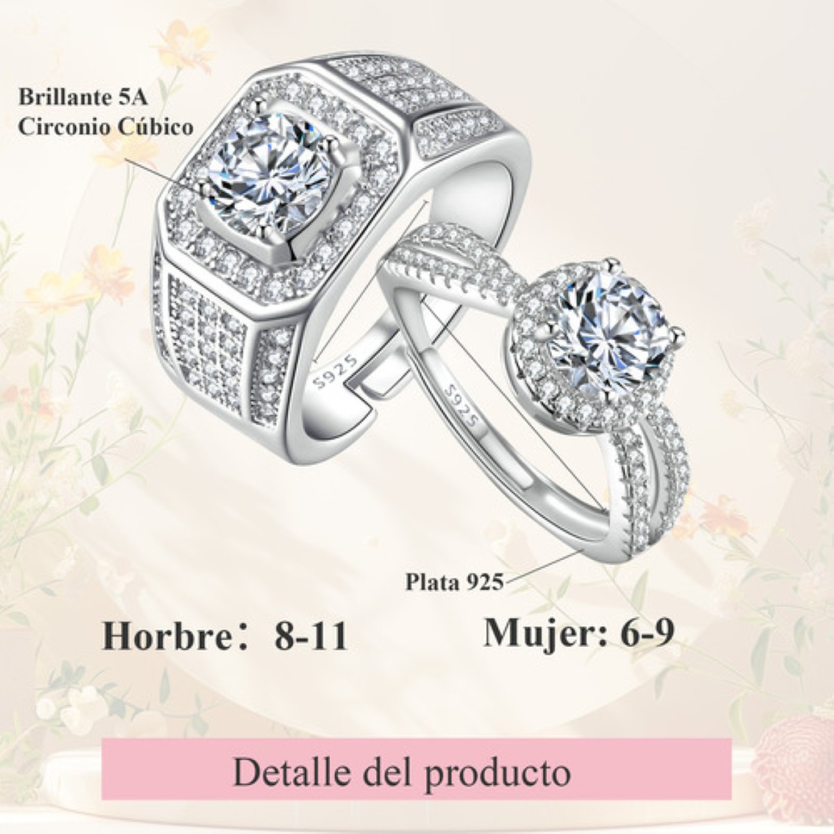 2 Anillos De Pareja Plata 925 Compromiso Promesa Ajustable plata