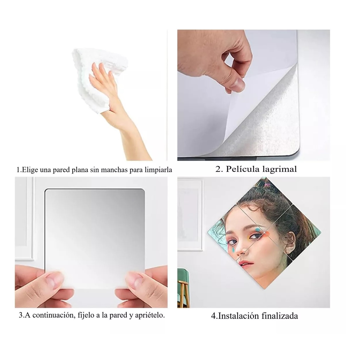 Juego de 6 espejos acrílicos autoadhesivos, láminas de plástico.