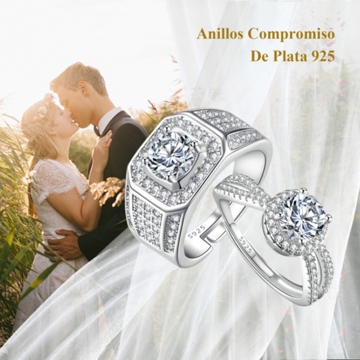 2 Anillos De Pareja Plata 925 Compromiso Promesa Ajustable plata