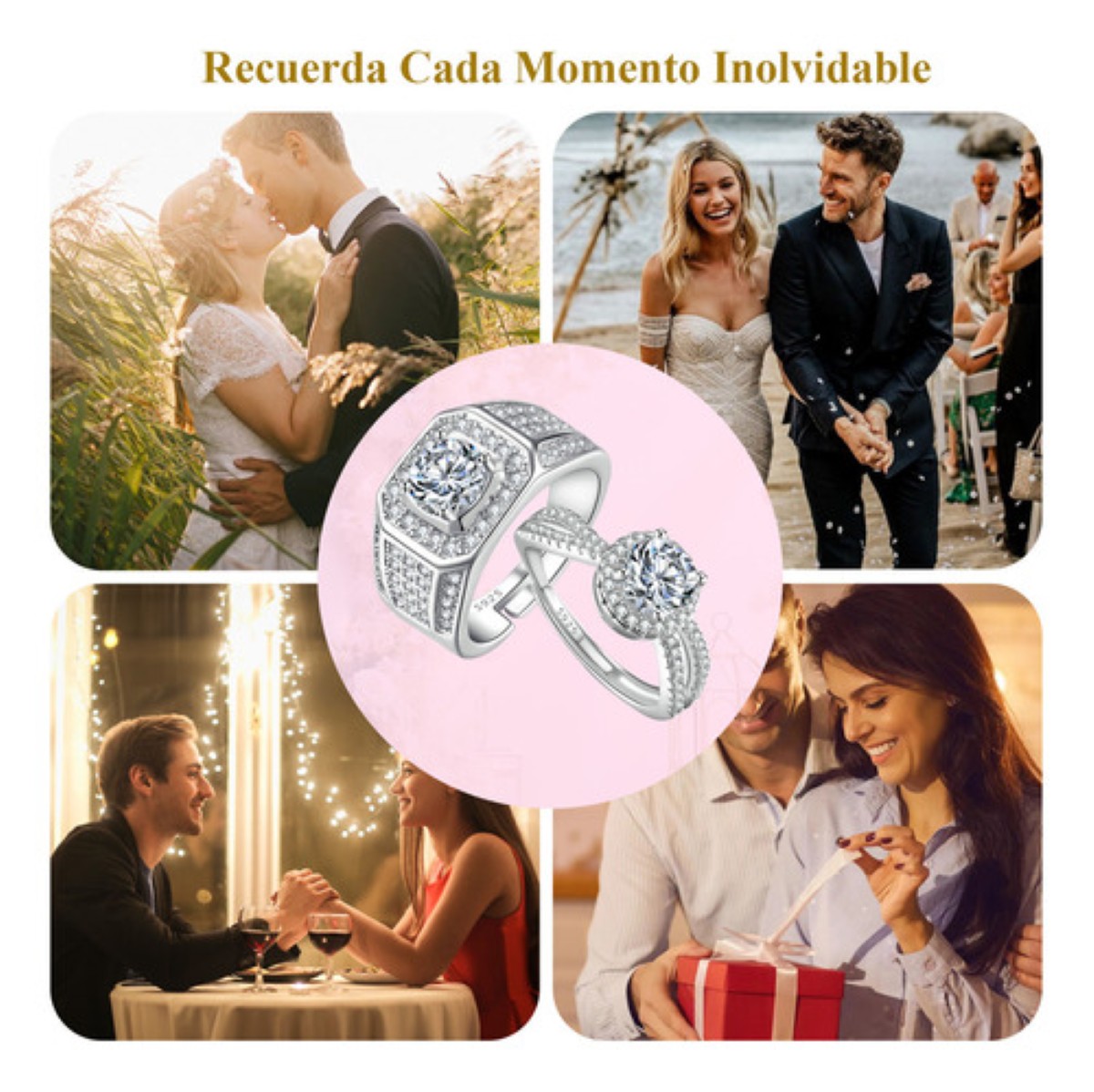 2 Anillos De Pareja Plata 925 Compromiso Promesa Ajustable plata