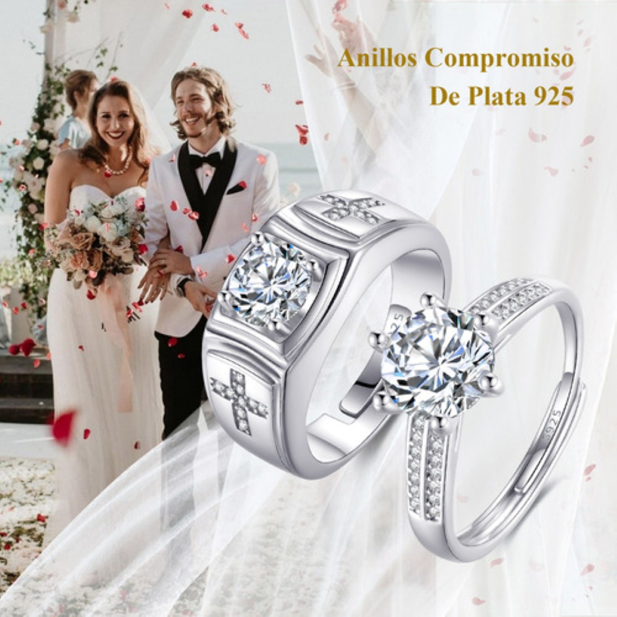 2 Anillos De Pareja Compromiso Promesa Ajustable Plata 925 plata
