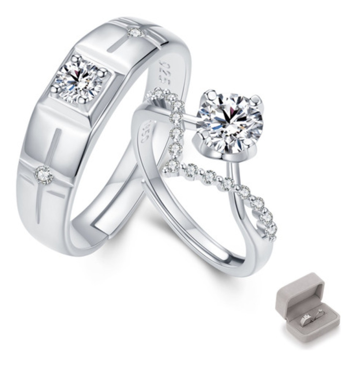 2 Anillos De Promesa Plata 925 Hombre Y Mujer Ajustables plata