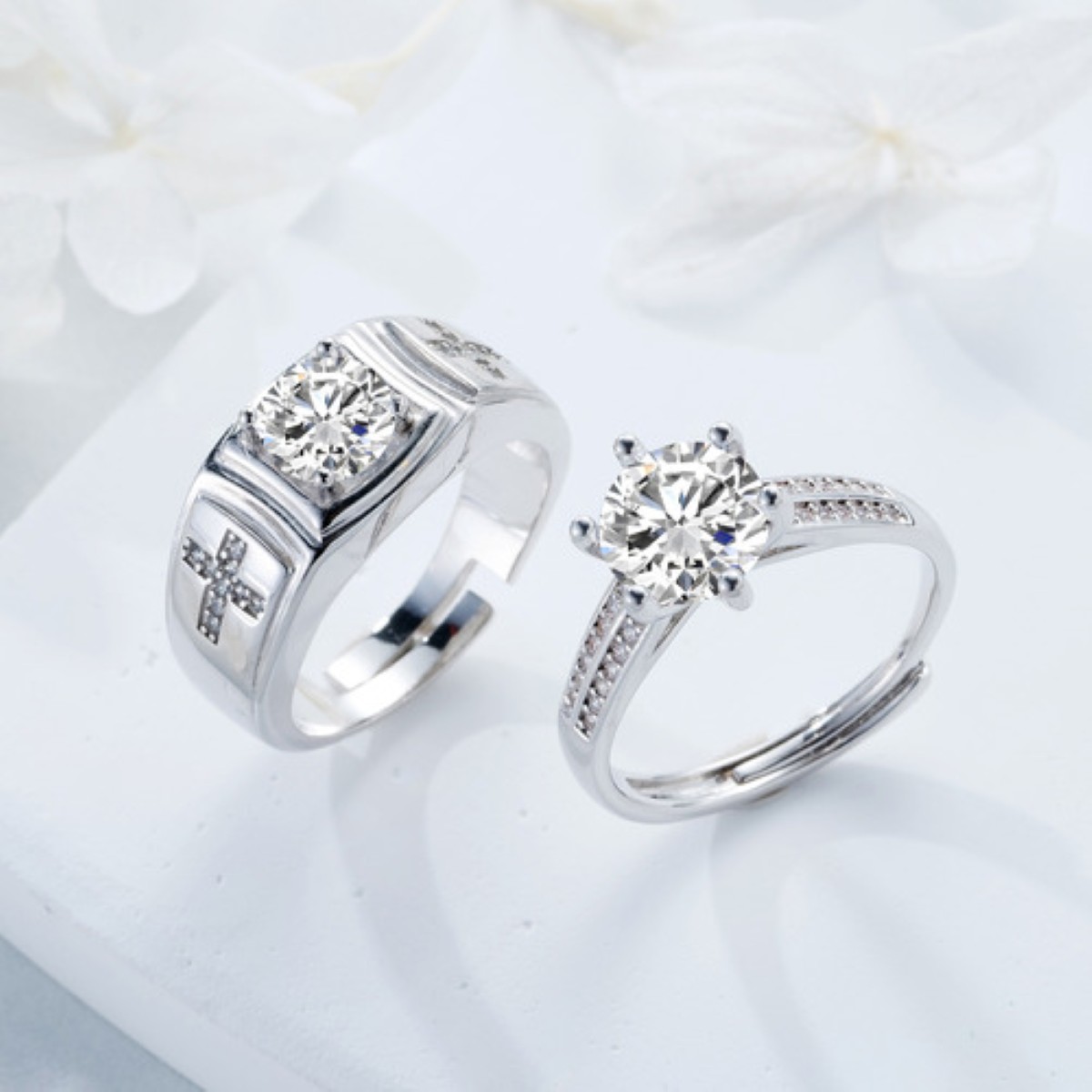 2 Anillos De Pareja Compromiso Promesa Ajustable Plata 925 plata