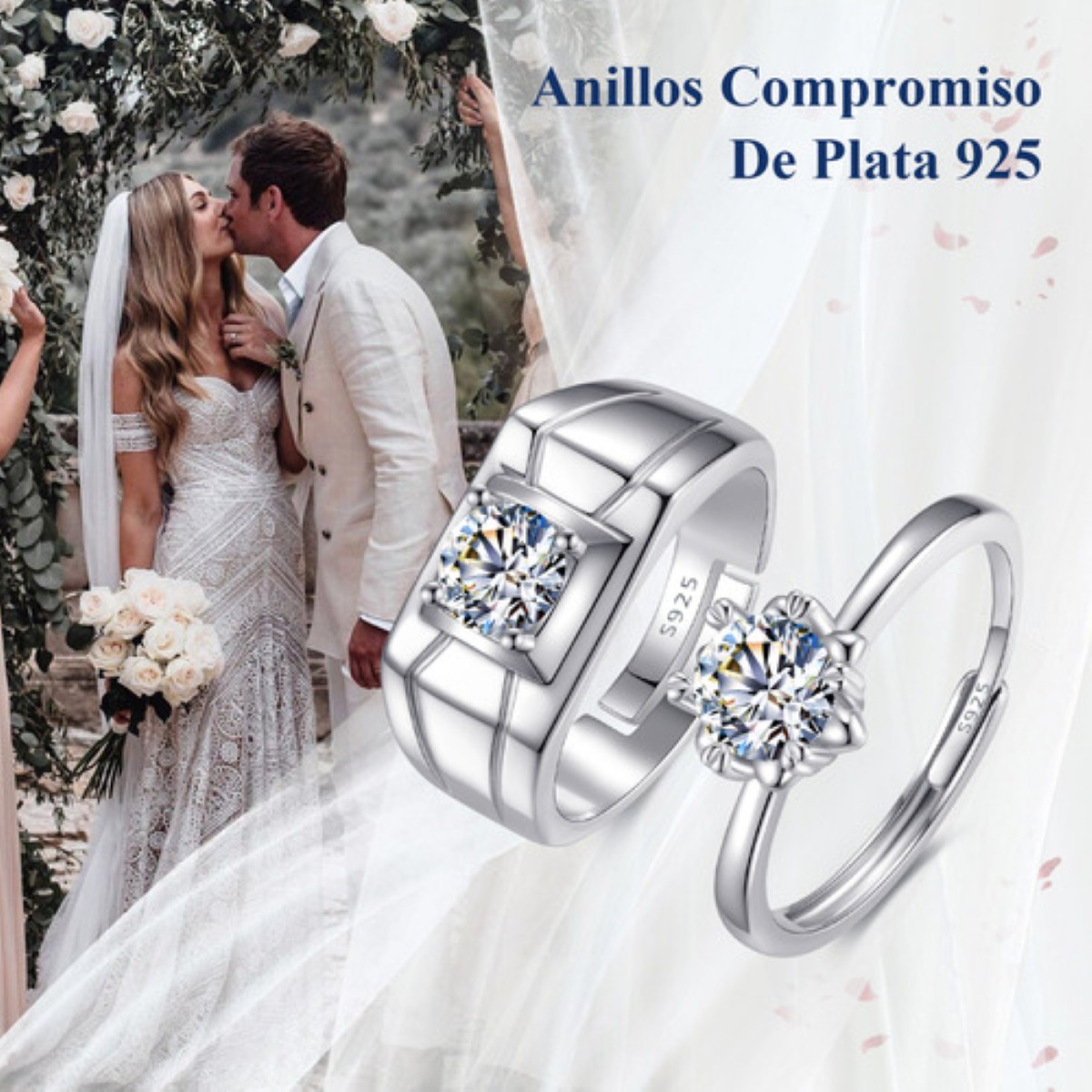 2 Anillos De Pareja Plata 925 Compromiso Promesa Ajustable plata