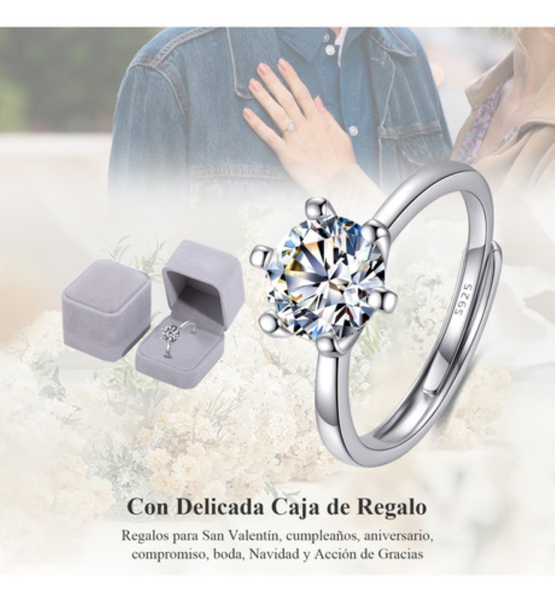 Anillo De Compromiso Para Mujer Ajustables Promesa Plata 925 plata