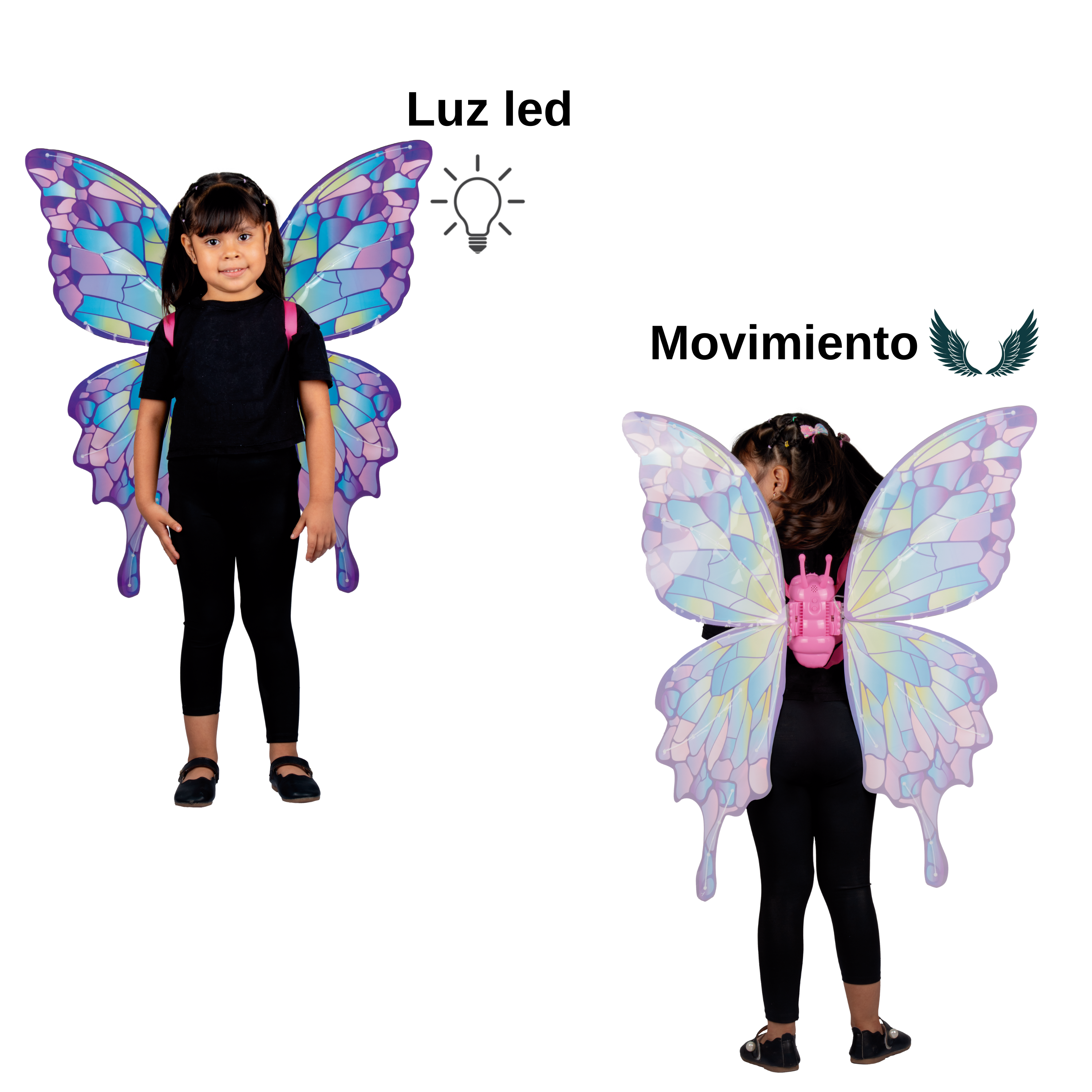 Alas De Mariposa  para Niña, Animadas Con Luz Y Movimiento, Accesorio para disfraz de Mariposa