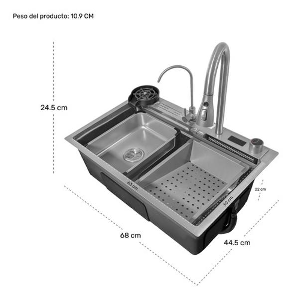 Tarja Fregadero Cocina Accesorios Premium 68x44.5x24.5cm Plata Gutstark Home