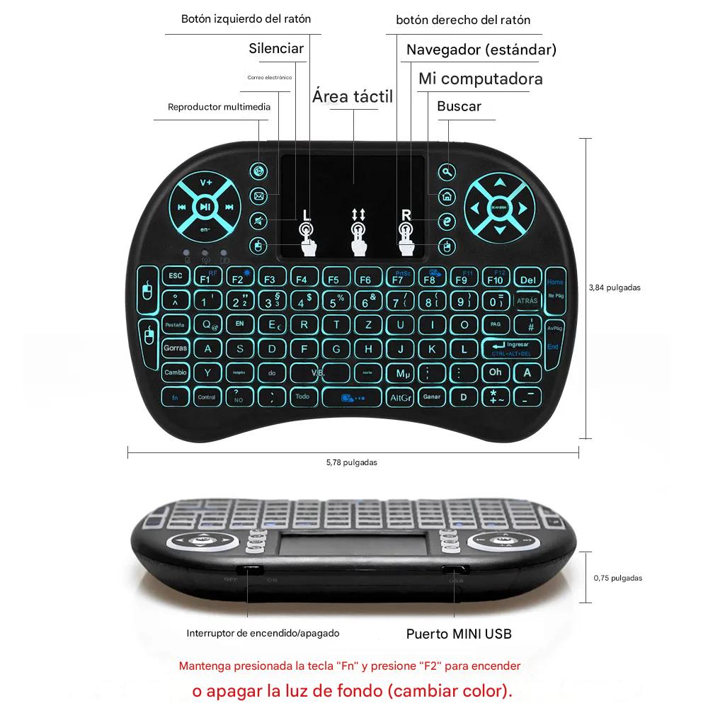 Mini Teclado Pc Inalambrico Bluetooth Touchpad Iluminado gamer consola tv box smart tv pantalla led.