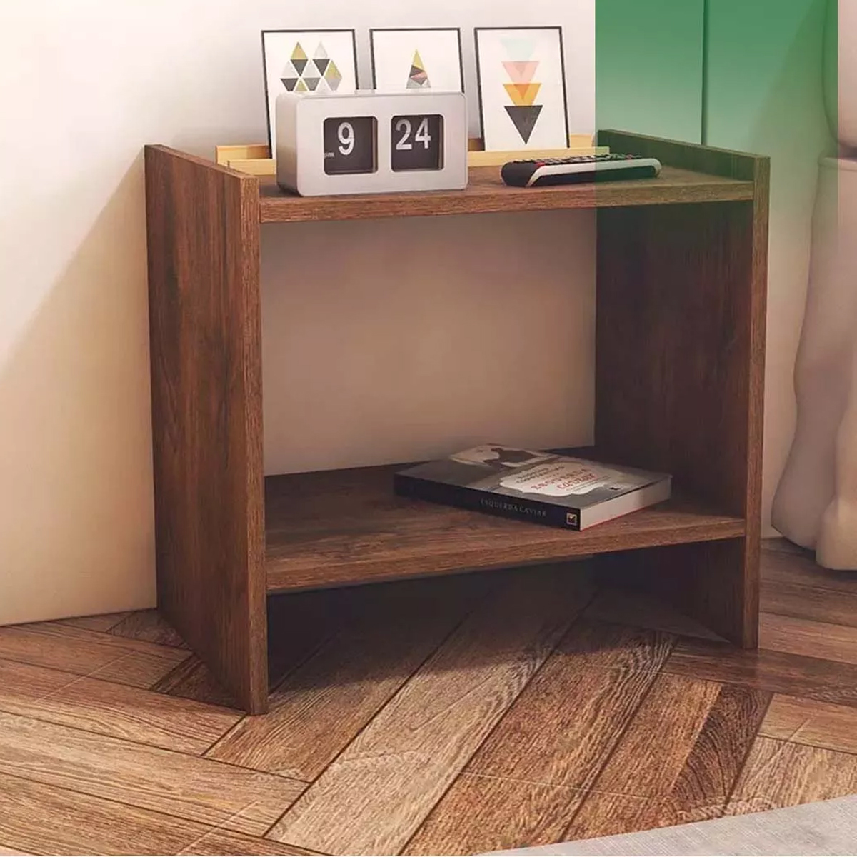 2 Mesas Noche Buró Recamara Organizador Minimalista Acabado Elegante Color Madera