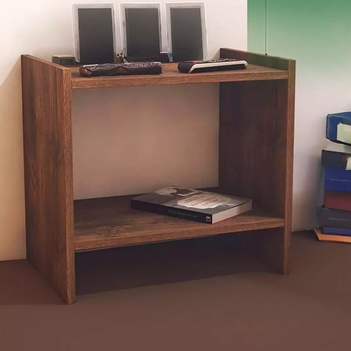 2 Mesas Noche Buró Recamara Organizador Minimalista Acabado Elegante Color Madera