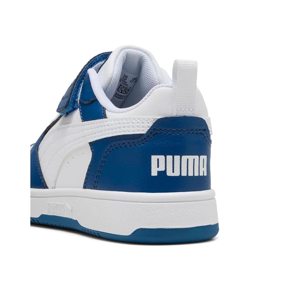 Tenis Puma Rebound V6 Low AC+PS Azul-Blanco de Niños 397419 21