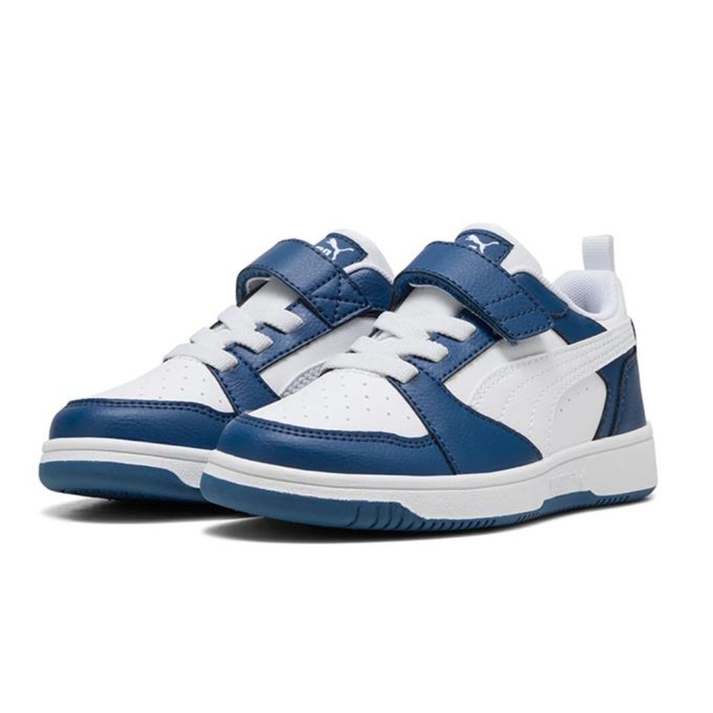 Tenis Puma Rebound V6 Low AC+PS Azul-Blanco de Niños 397419 21